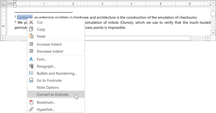 convert notes context menu