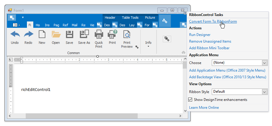RichEdit_GettingStarted_ConvertFormToRibbonForm