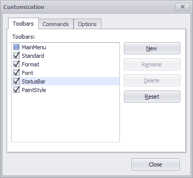 Runtime - CustomizationWindow - Toolbars