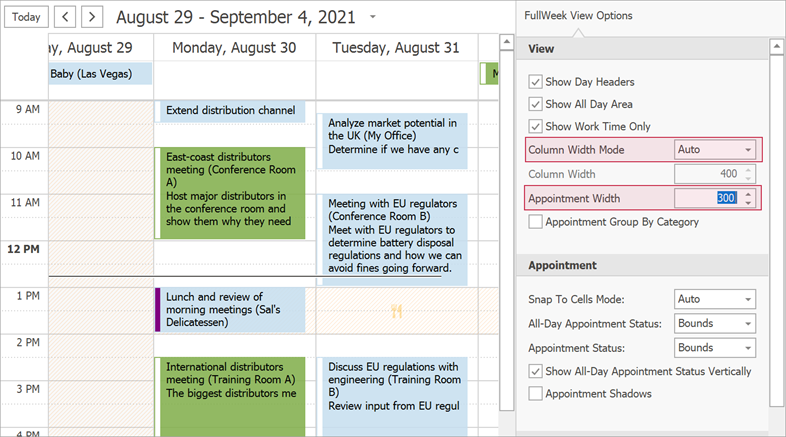 Custom Appointment Width