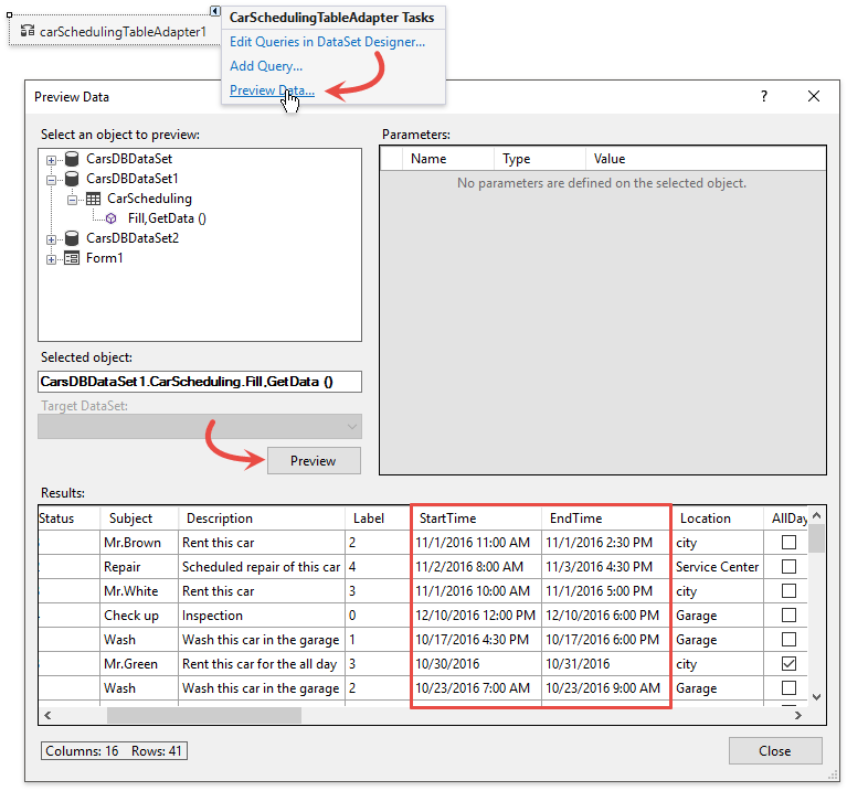 Scheduler - Preview data