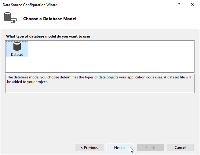 Select database model type in WinForms Data Source Configuration Wizard