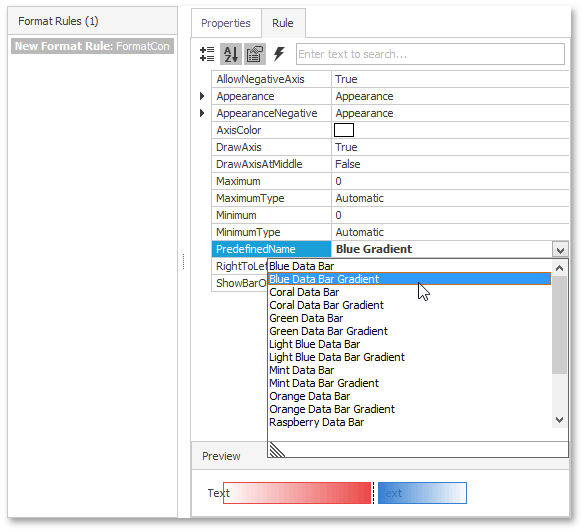 SelectingBarStyleFormatInRuleTab