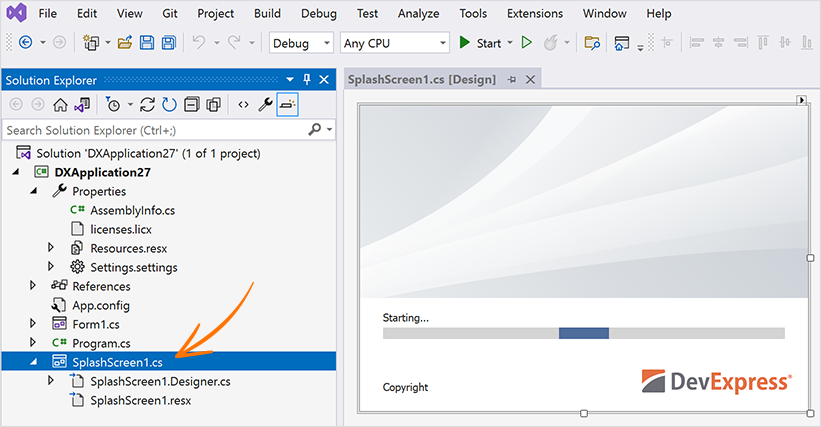 WinForms Splash Screen Form - Solution Explorer in Visual Studio 2022