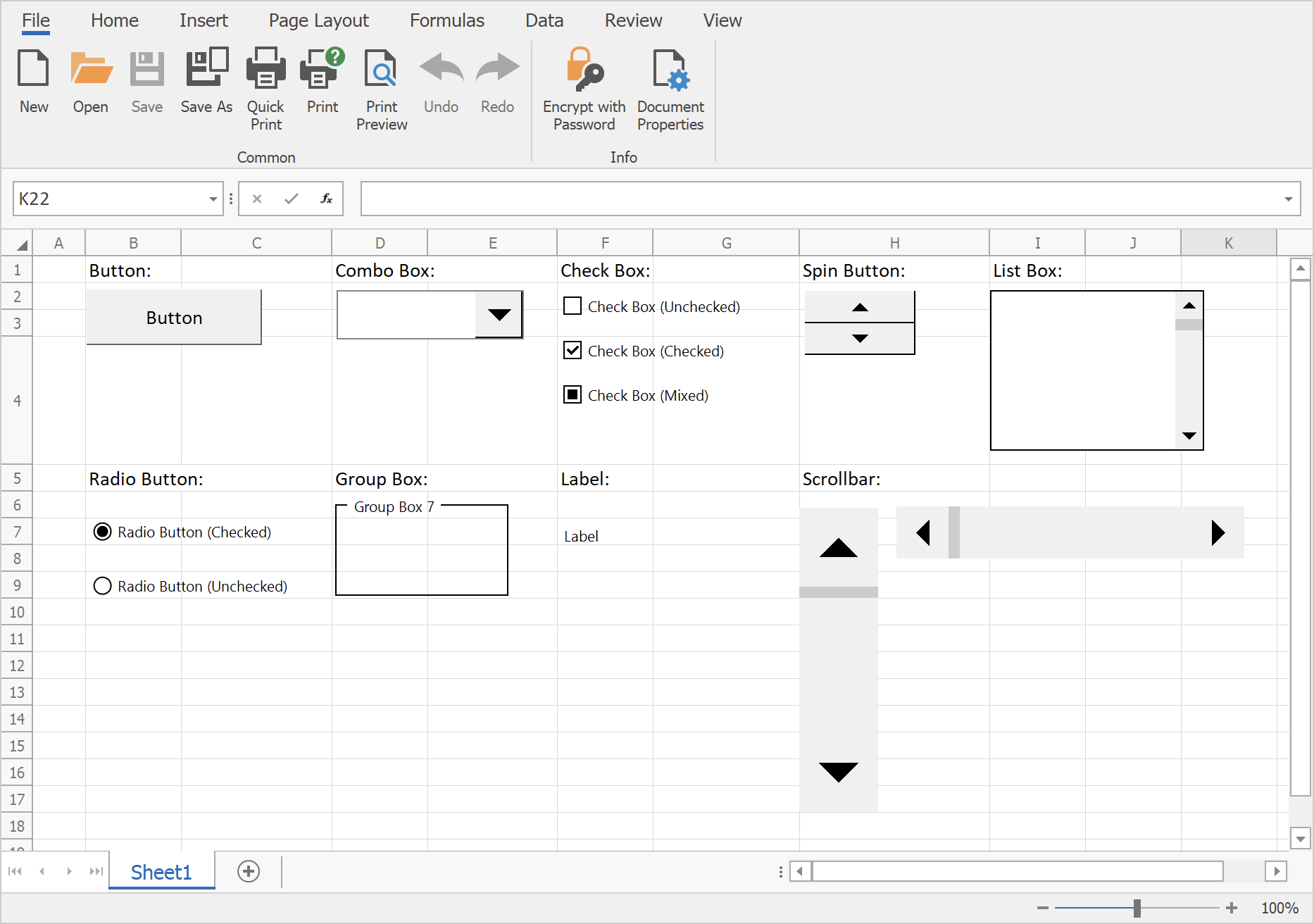 Form Controls In Spreadsheet Control For WinForms | WinForms Controls ...