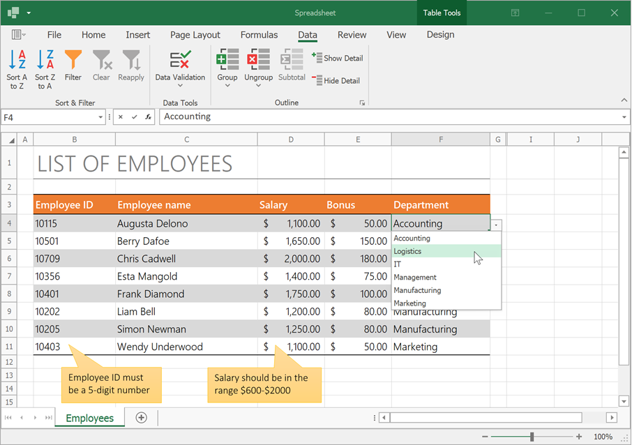 Spreadsheet Data Validation