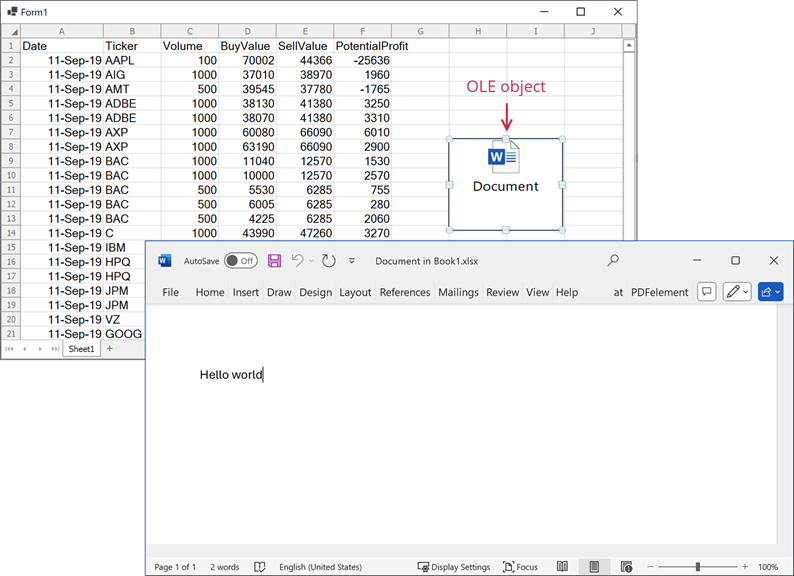 DevExpress Spreadsheet Control for WinForms - OLE objects