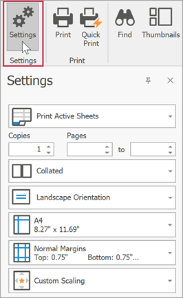 The Print Settings Pane