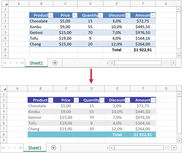 Apply a custom table style