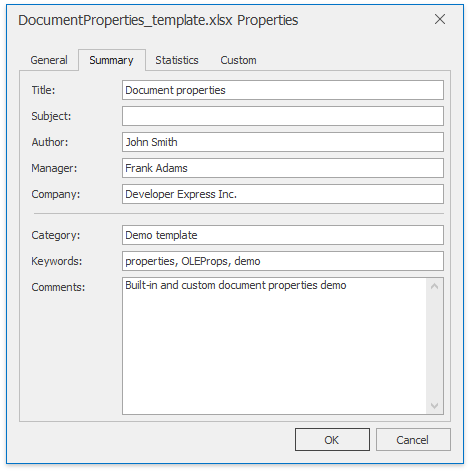 SpreadsheetControl_ DocPropertiesSummaryTab