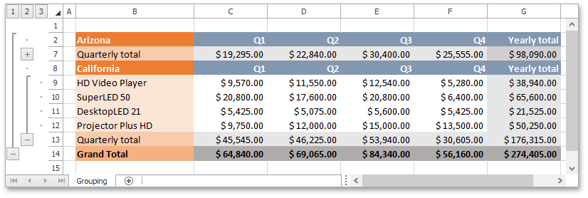 SpreadsheetControl_GroupRows