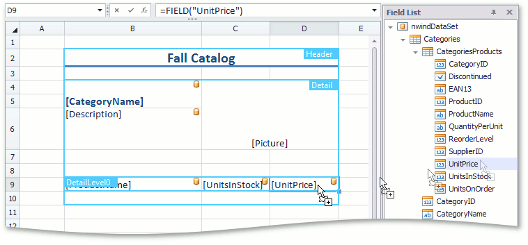 SpreadsheetControl_MailMerge_MasterDetail_InsertFields