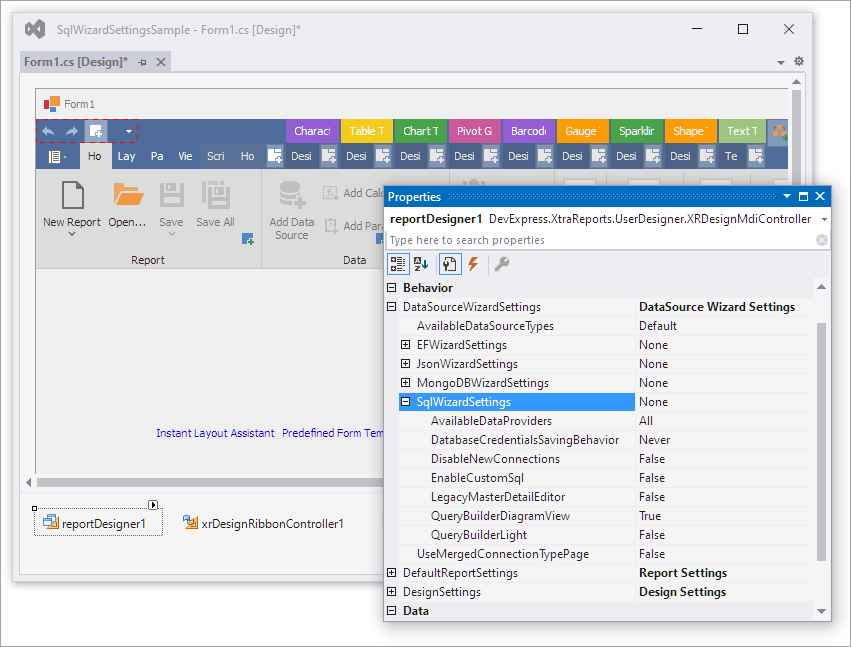 Sql Wizard Settings Property Grid Visual Studio Report Designer