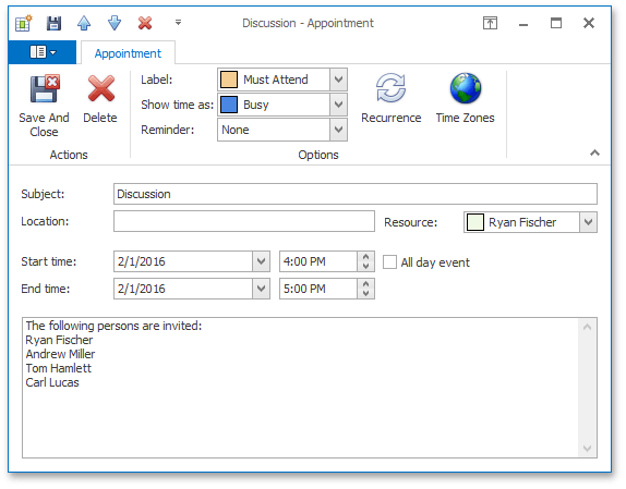 Appointment Edit Dialog