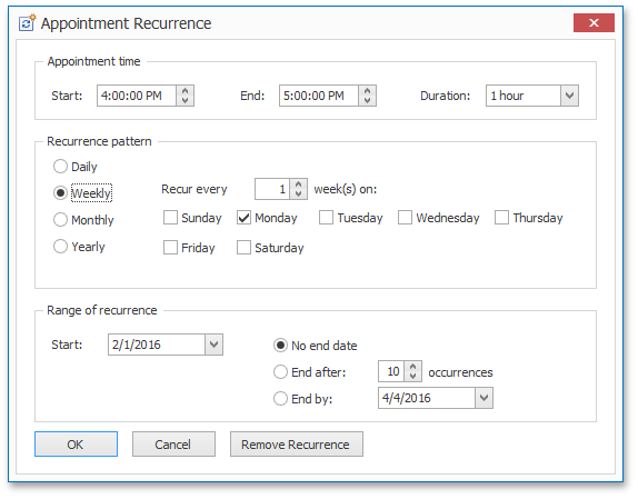 Appointment Recurrence Dialog