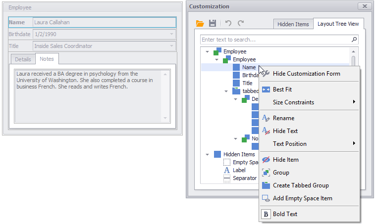 layout control devexpress