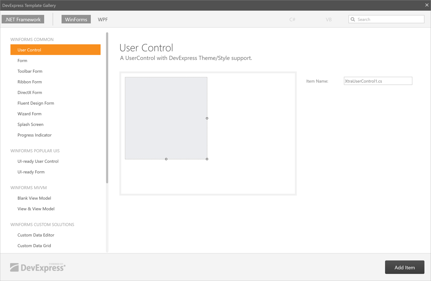 DevExpress Template Gallery - Item Template