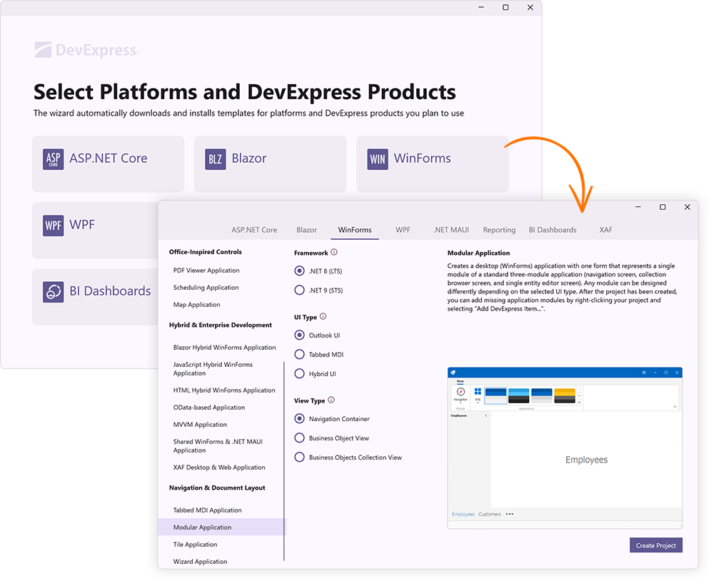 Outlook UI - DevExpress Template Kit