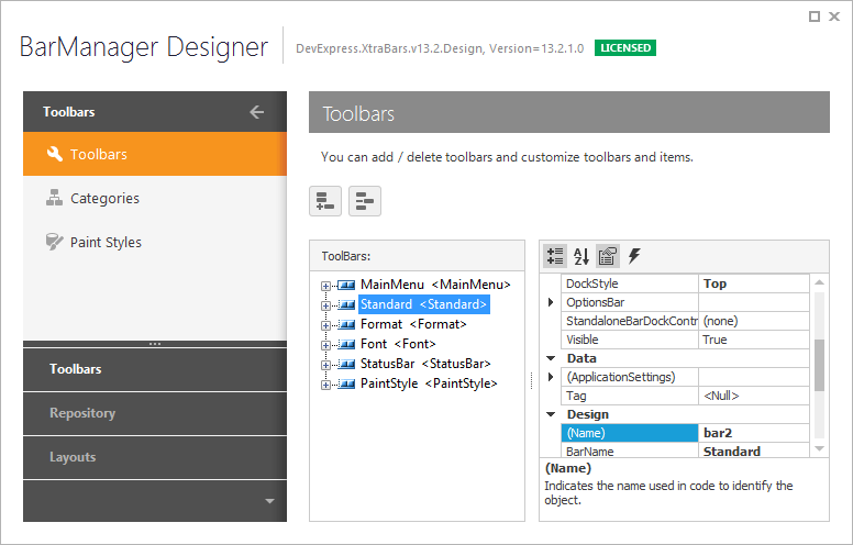 Bar Manager Designer Winforms Controls Devexpress Documentation