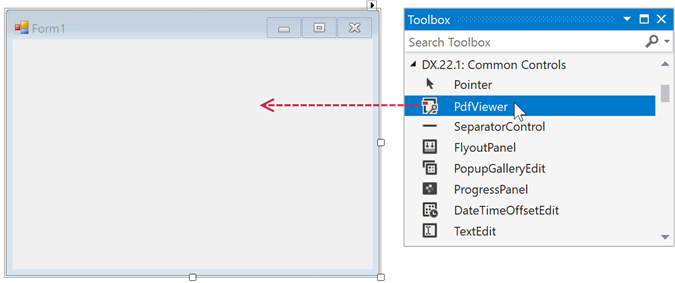 Drop the PDF Viewer Item onto the Form