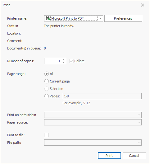 Tree List Print Dialog