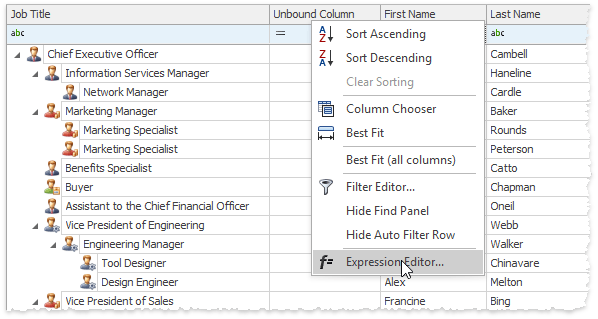 TreeList - Unbound Expression Editor