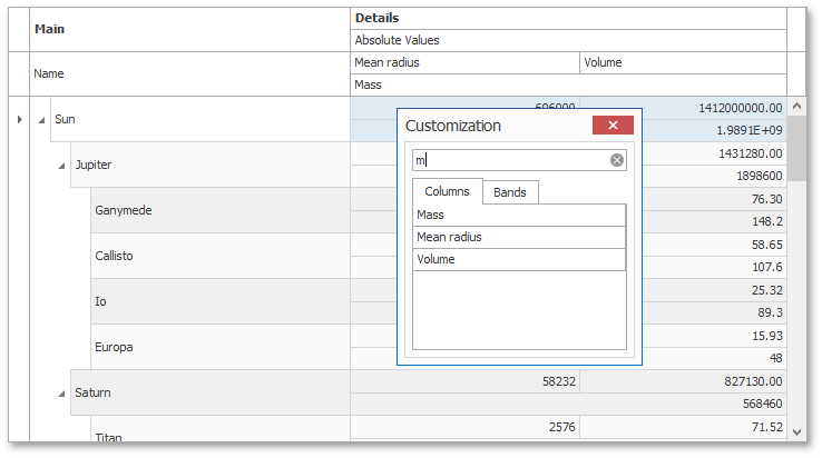 TreeListCustomizationFormWithSearchBox