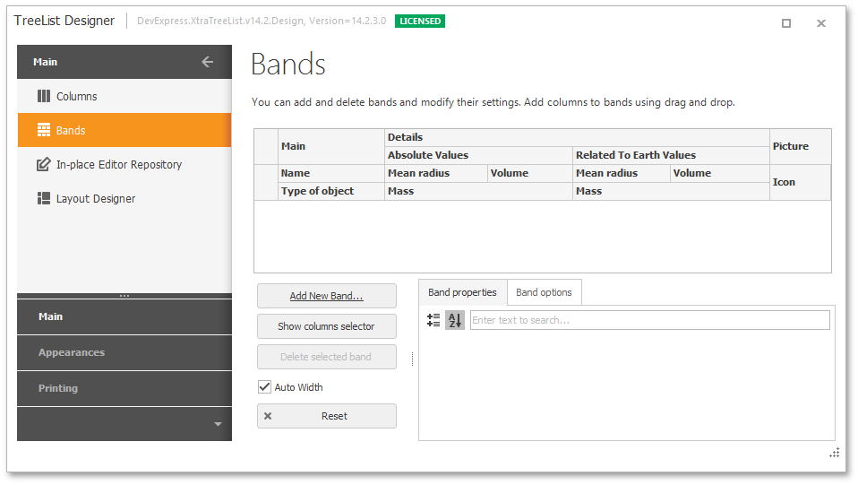 TreeListDesignerBandsPage