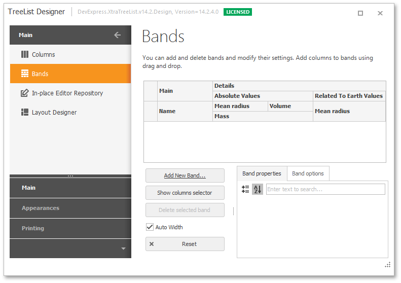 TreeListDesignerBandsPageExample