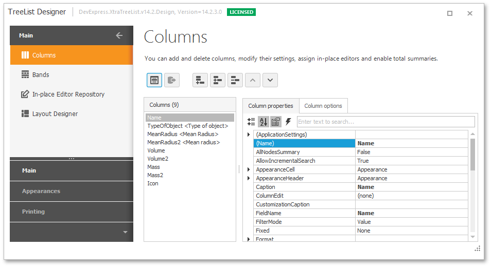 TreeListDesignerColumnsPage