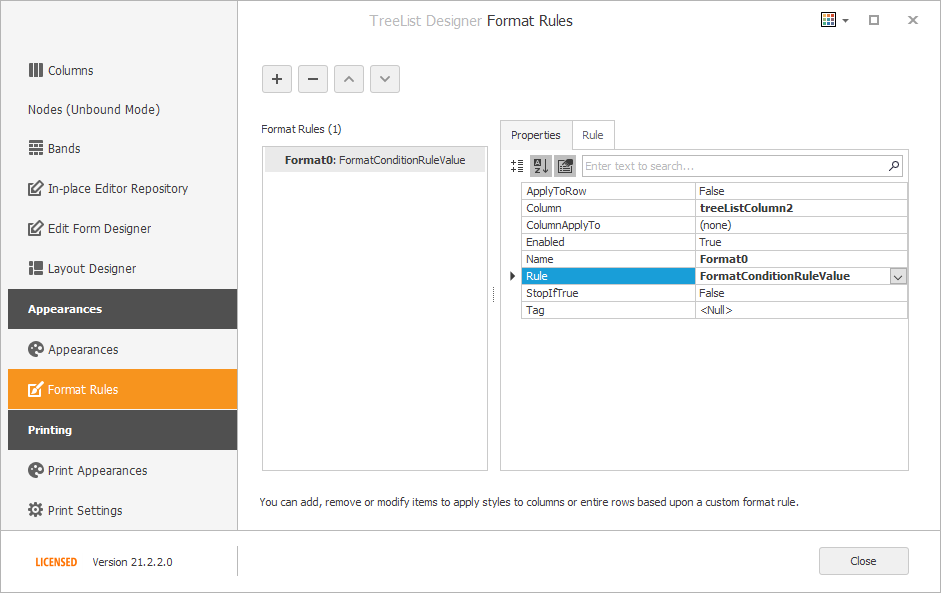 TreeListDesignerFormatRulesPage