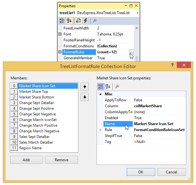 TreeListFormatRuleCollectionEditorViaPropertiesGrid