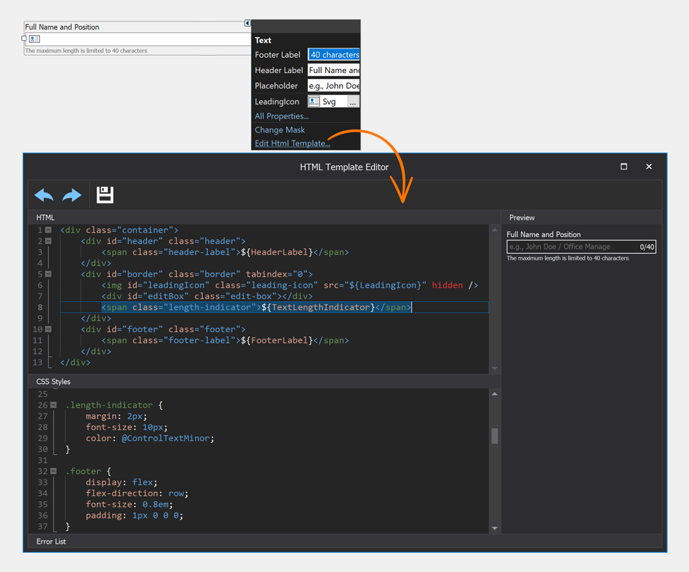 Customize HTML & CSS Template, DevExpress WinForms UI Controls
