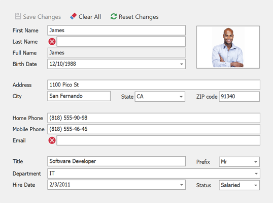 Employee Details - UI Templates for WinForms
