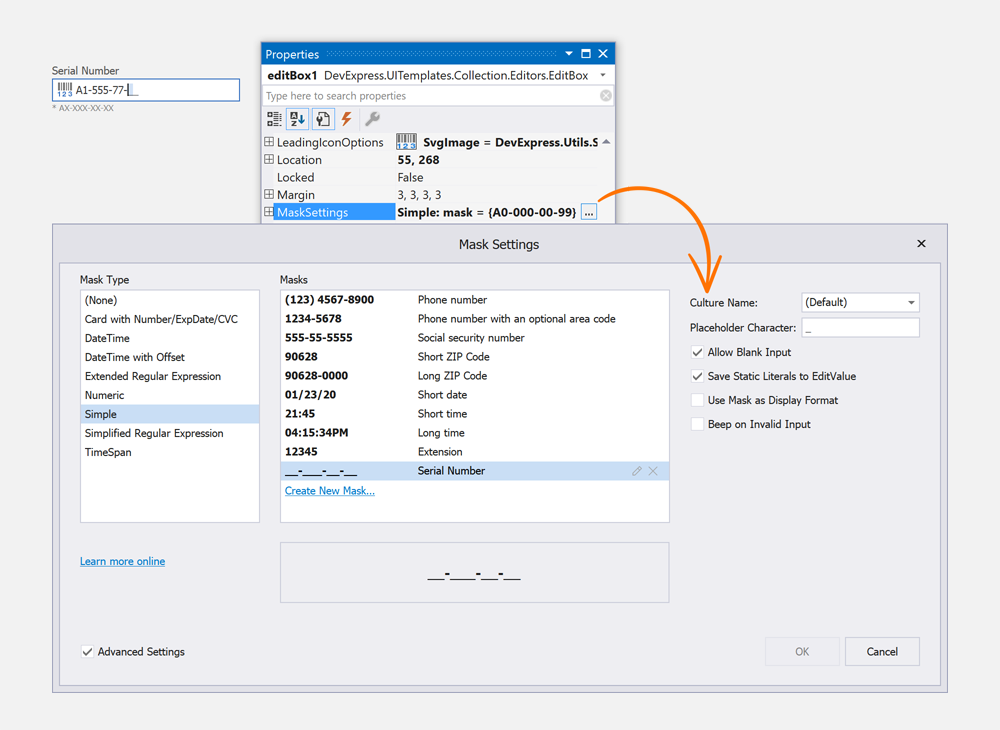 Edit Box Masking - WinForms UI Templates | DevExpress