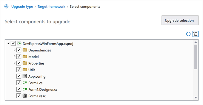 Select Components to Upgrade