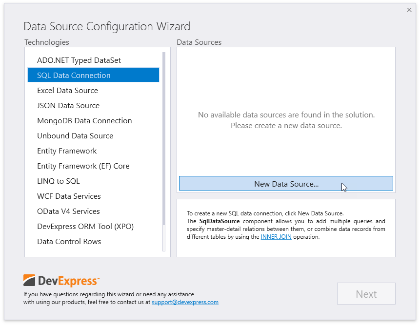 select data source type