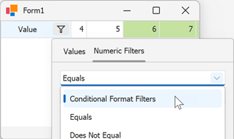 WinForms Vertical Grid - Conditional Format Filters Item in Filter Popup, DevExpress