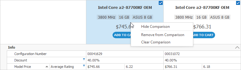 vGrid - Hide and Clear Comparison View