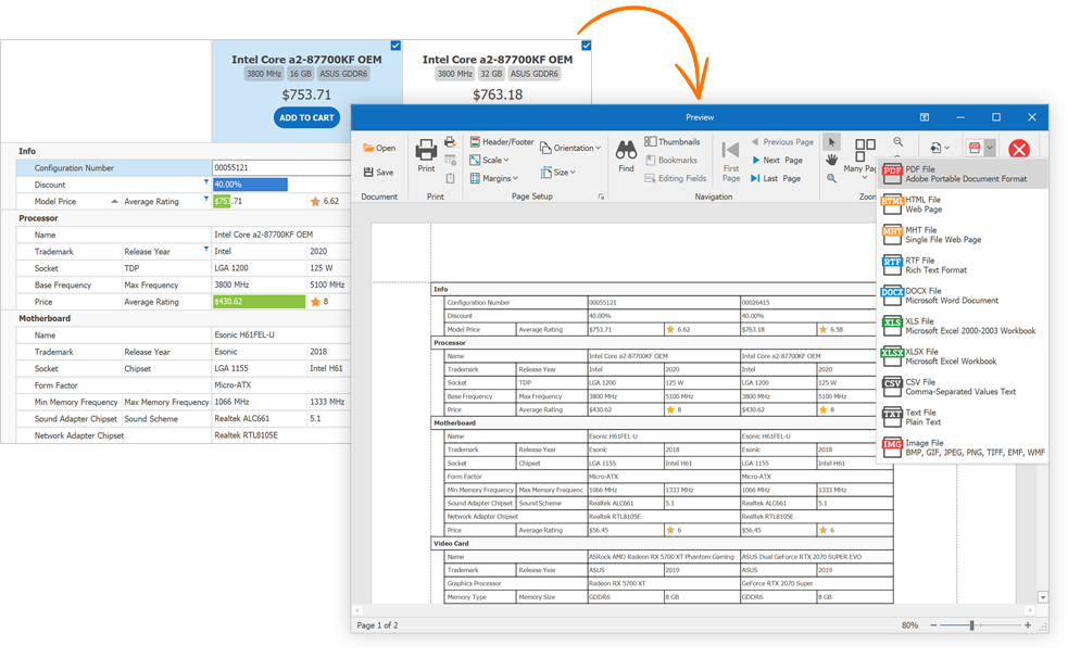 Print and Export - WinForms Vertical Grid