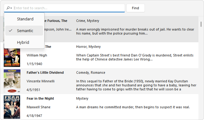 WinForms AI-driven Semantic Search Mode, DevExpress