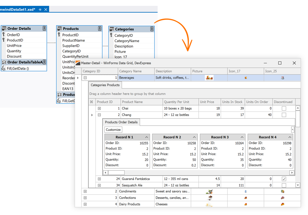 Multi-Level Master-Detail Visualization - WinForms Data Grid