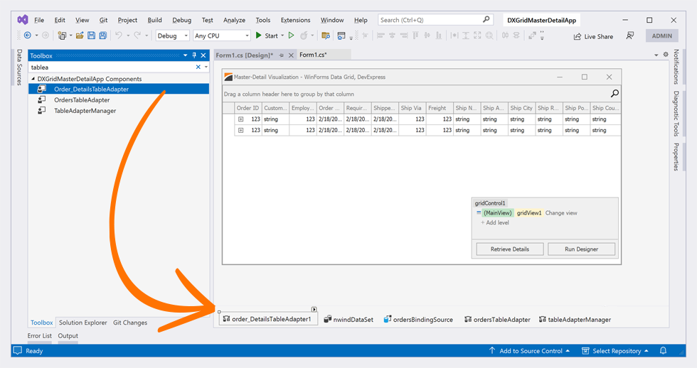 Add Table Adapter with Detail Data - WinForms Data Grid