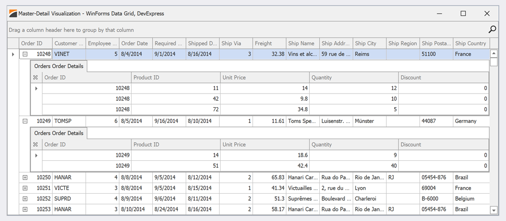 Master-Detail Visualization - WinForms Data Grid