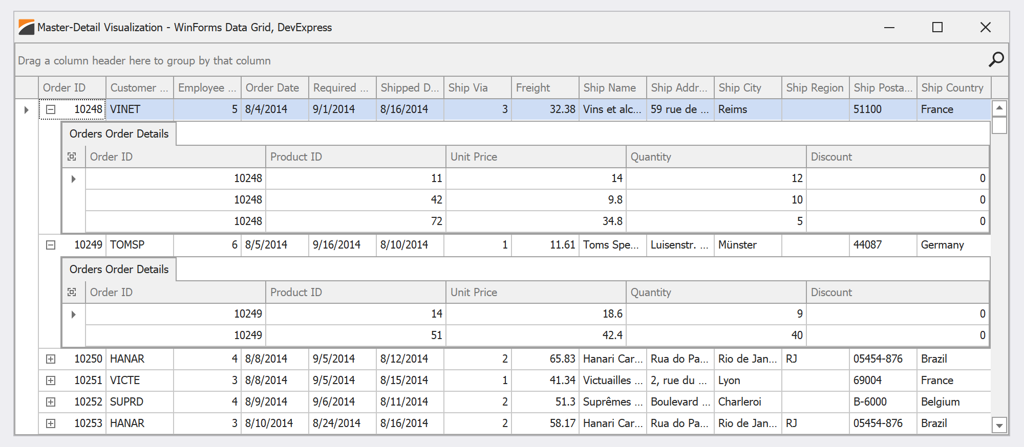 Master-Detail Relationships | WinForms Controls | DevExpress Documentation