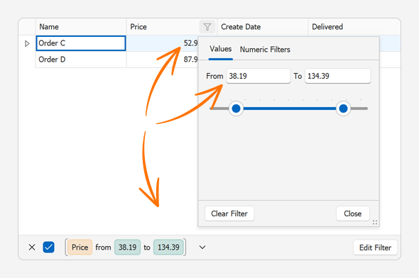 Filter Editors with Default Settings - WinForms Data Grid