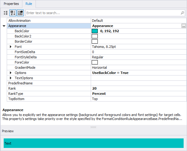 Configure top/bottom format rule settings