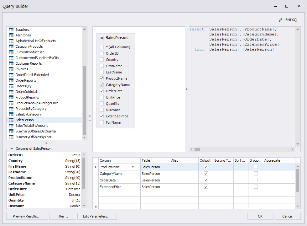 Specify a query in the Query Builder