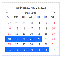 Select Multiple Date Ranges - DevExpress Calendar Control, WinForms