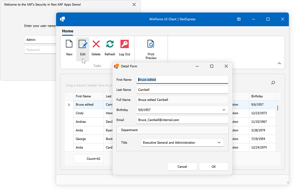 DevExpress WinForms Client Application